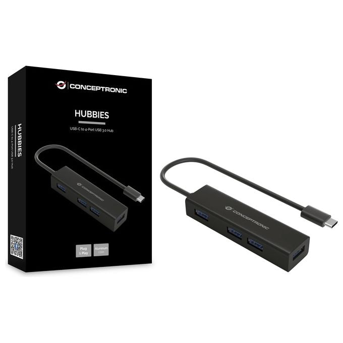Conceptronic HUBBIES07B Hub di Interfaccia Usb 3.2 Gen 1 Type-C 5000 Mbit-s Nero