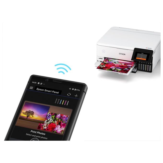 Epson C11CJ20401 EcoTank ET-8500 stampante fotografica multifunzione a serbatoio 6 colori Wi-Fi Direct Ethernet touchscreen 10,9 cm stampa fronte retro automatica colore Bianco