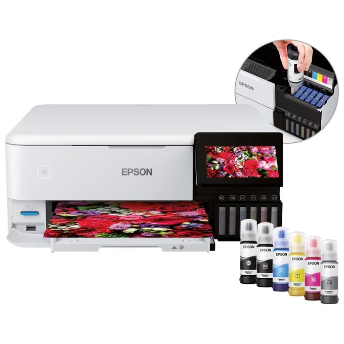Epson C11CJ20401 EcoTank ET-8500 stampante fotografica multifunzione a serbatoio 6 colori Wi-Fi Direct Ethernet touchscreen 10,9 cm stampa fronte retro automatica colore Bianco