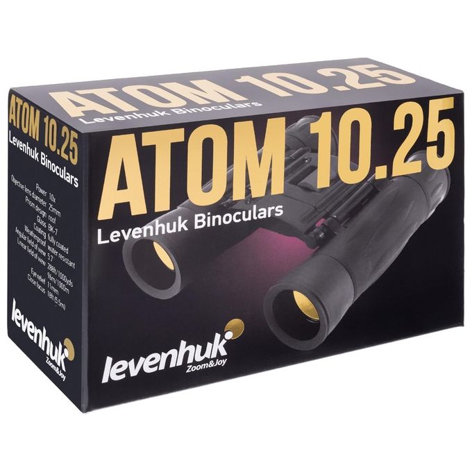 Levenhuk 67676 Atom Binocolo 10x25 A tetto con Obiettivo 2,5 cm Campo Visivo 96m a 1000m Pupilla di Uscita 2,5 mm colore Nero