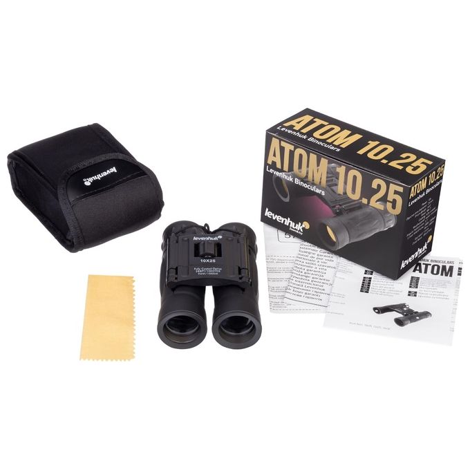 Levenhuk 67676 Atom Binocolo 10x25 A tetto con Obiettivo 2,5 cm Campo Visivo 96m a 1000m Pupilla di Uscita 2,5 mm colore Nero