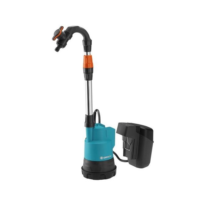 Gardena 14602-66 Pompa a batteria per acqua piovana 2000 l-h 2 bar 18V con tubo telescopico in alluminio e protezione da funzionamento a secco colore Nero Blu