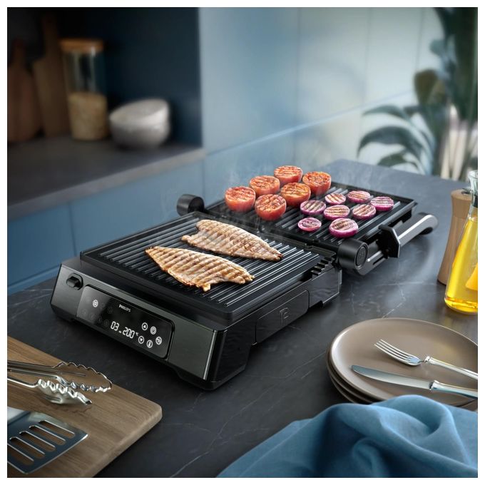 Philips HD6307-70 Serie 7000 Grill a Contatto 2200 W 8 Funzioni Preimpostate Sensore di Temperatura colore Nero