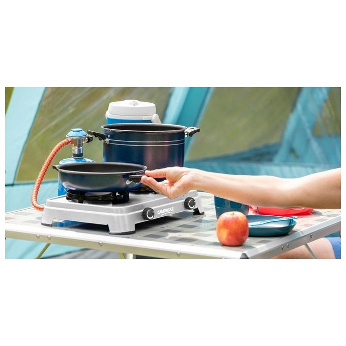 Campingaz Fornello A Gas Camping Cook CV Compatto e Facile da Usare per Campeggio con Due Bruciatori Regolabili e Accensione Manuale