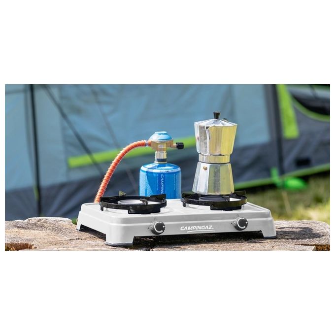 Campingaz Fornello A Gas Camping Cook CV Compatto e Facile da Usare per Campeggio con Due Bruciatori Regolabili e Accensione Manuale