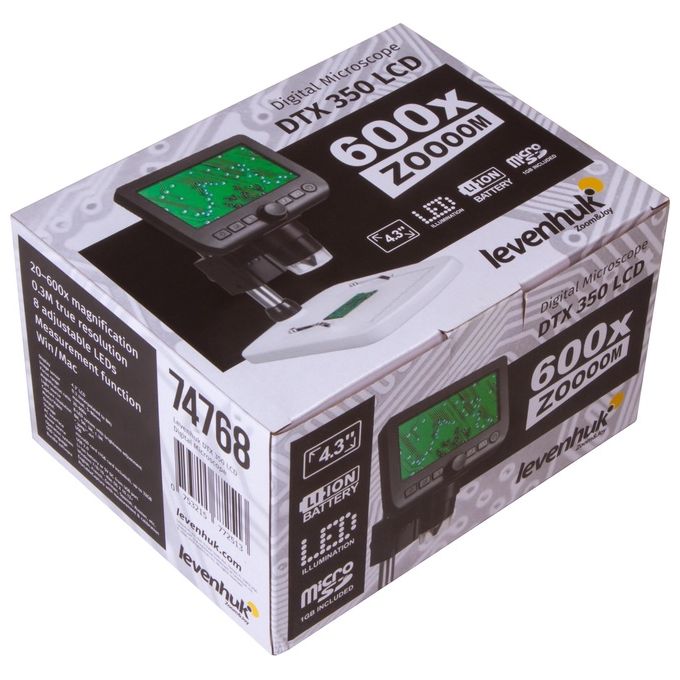 Levenhuk 74768 DTX 350 LCD Microscopio digitale Ingrandimento 20x-600x Fotocamera 0,3 MP Display 4,3'' colore Nero Bianco