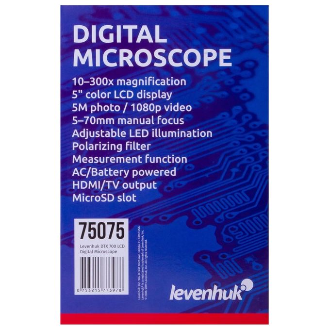 Levenhuk 75075 DTX 700 LCD Microscopio digitale Ingrandimento 1200x Fotocamera 5 MP Display 12,7 cm (5'') colore Nero Bianco