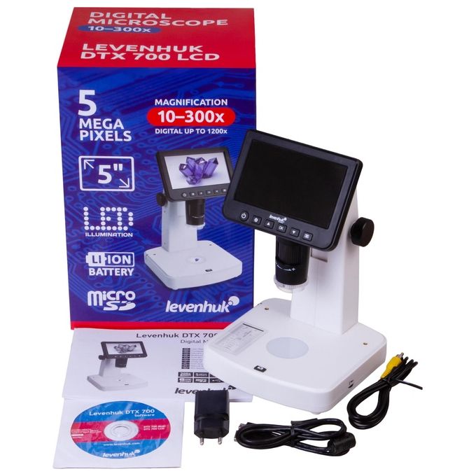 Levenhuk 75075 DTX 700 LCD Microscopio digitale Ingrandimento 1200x Fotocamera 5 MP Display 12,7 cm (5'') colore Nero Bianco