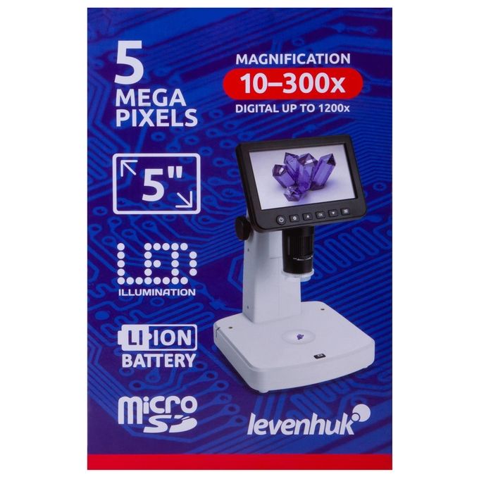 Levenhuk 75075 DTX 700 LCD Microscopio digitale Ingrandimento 1200x Fotocamera 5 MP Display 12,7 cm (5'') colore Nero Bianco