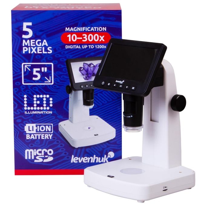 Levenhuk 75075 DTX 700 LCD Microscopio digitale Ingrandimento 1200x Fotocamera 5 MP Display 12,7 cm (5'') colore Nero Bianco