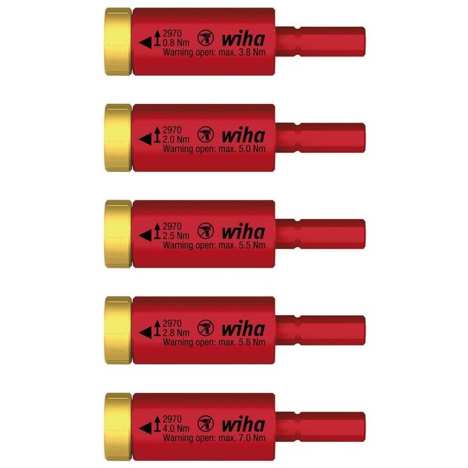 Wiha 29701S5 easyTorque electric Set di 5 Adattatori Dinamometrici per slimBit e slimVario 0,8 2,0 2,5 2,8 4,0 Nm VDE 1000 V AC colore Nero