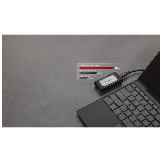 Kingston Technology SXS2000-2000G XS2000 SSD Portatile Esterno 2 TB USB 3.2 Gen 2x2 Velocita' 2000 MB-s colore Nero Argento