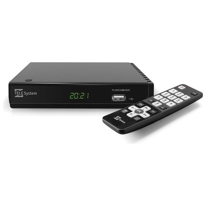 Telesystem UNICO T2HEVC-01 Decoder Digitale Terrestre DVB-T2 HEVC 10 bit Full HD HDMI SCART USB Telecomando Easy colore Nero