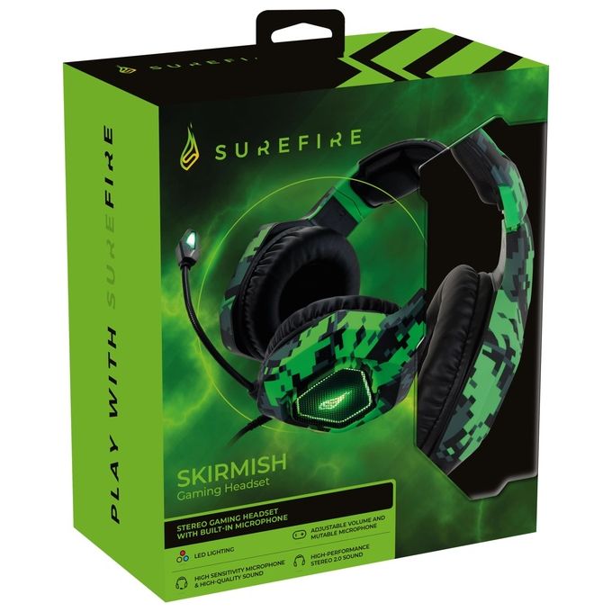 Verbatim SureFire Skirmish Cuffia Gaming Connettore 3.5mm Usb Tipo A Nero-Mimetico-Verde