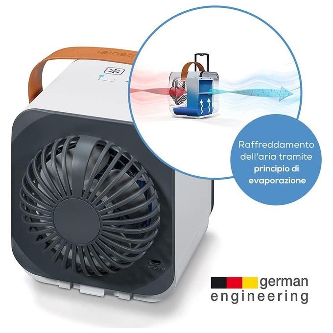 Beurer 68401 LV 50 Fresh Breeze Ventilatore e raffrescatore portatile con umidificazione 3 velocita' serbatoio 0,25 L alimentazione USB fino a 4 ore di funzionamento colore Bianco
