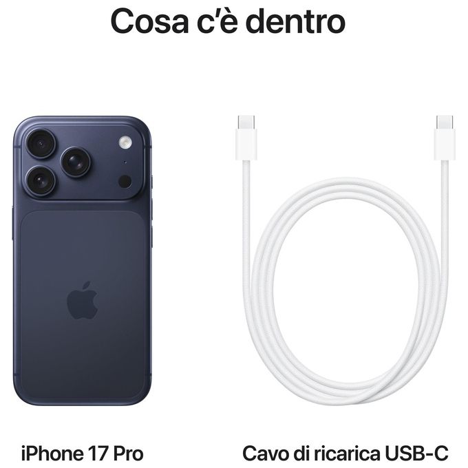 Apple MG8R4QL-A iPhone 17 Pro Smartphone 6.3'' 1TB chip A19 Pro tripla fotocamera 48MP 5G iOS 26 colore Blu Profondo