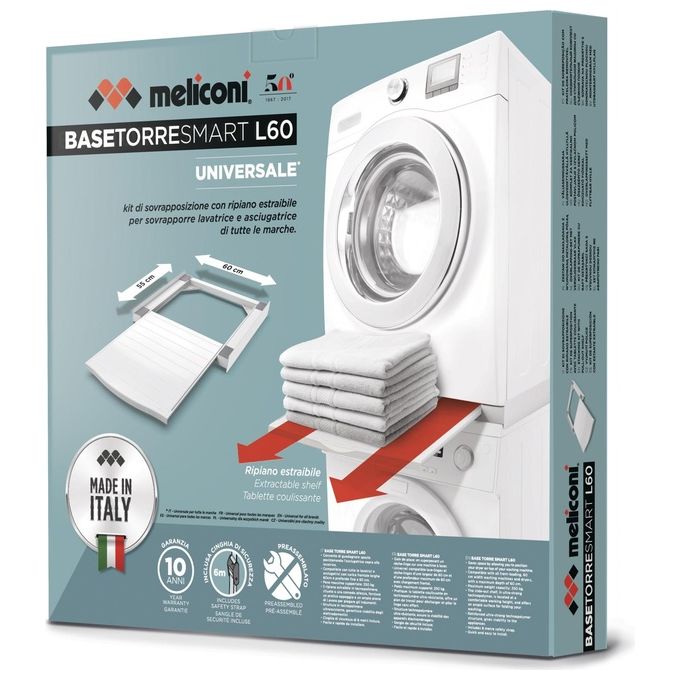 Meliconi 656113 Torre Smart L60 Kit di Sovrapposizione Lavatrice Asciugatrice Universale Ripiano Estraibile 41 cm Portata 5 Kg colore Bianco