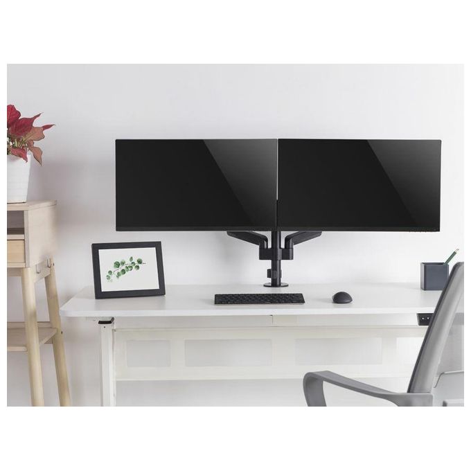 Equip 650133 Staffa di Montaggio da Scrivania per Doppio Monitor 17''-32'' VESA 75x75 100x100 Regolazione Altezza con Molla a Gas Rotazione 360° Inclinazione ±35° colore Nero