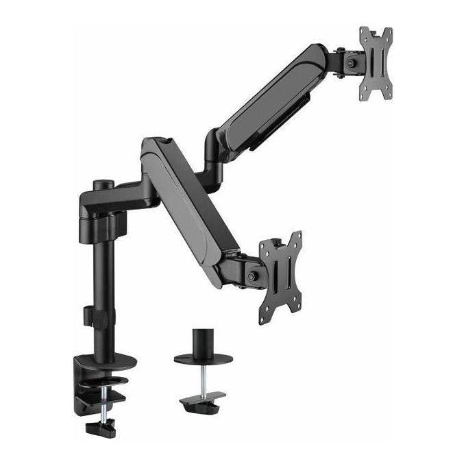 Equip 650133 Staffa di Montaggio da Scrivania per Doppio Monitor 17''-32'' VESA 75x75 100x100 Regolazione Altezza con Molla a Gas Rotazione 360° Inclinazione ±35° colore Nero