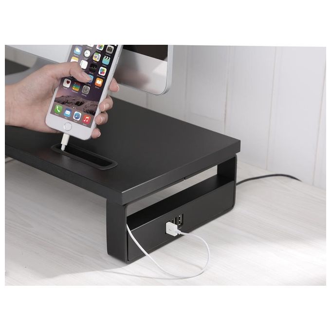 Equip 650881 Supporto per Monitor da Tavolo con Hub USB 3 porte e Supporto Smartphone 15 Kg colore Nero