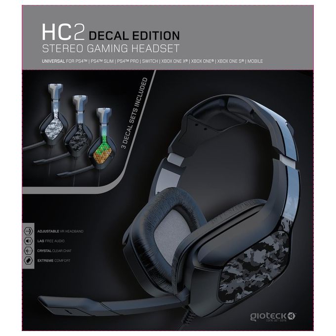 Gioteck HC2 Stereo Cuffie da Gioco con Cavo Archetto VR Regolabile Crystal Clear Chat Camo