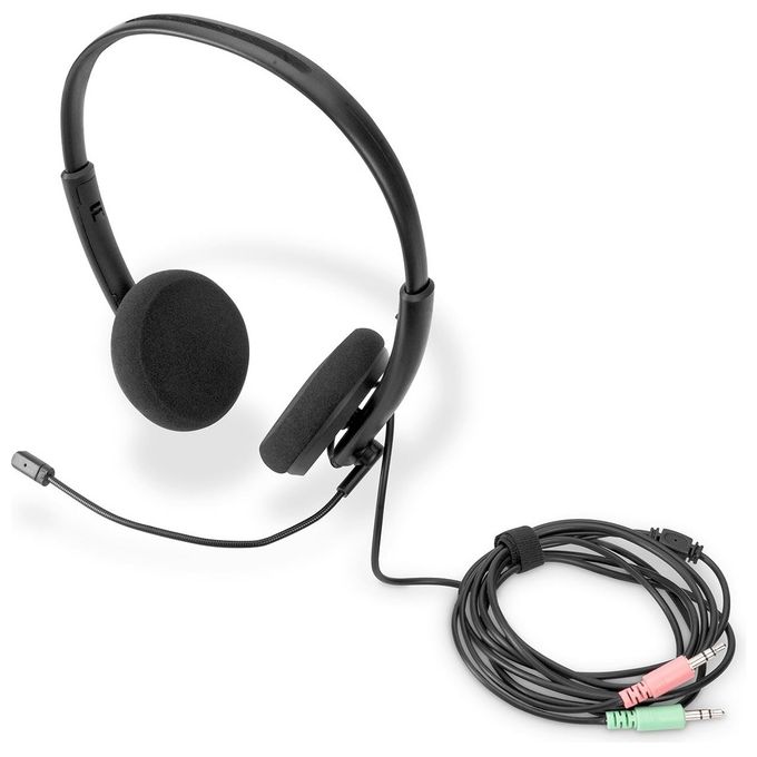 Digitus DA-12202 Cuffie PC On Ear Riduzione del Rumore Stereo Jack 3,5 mm Microfono 300° Cavo 195 cm