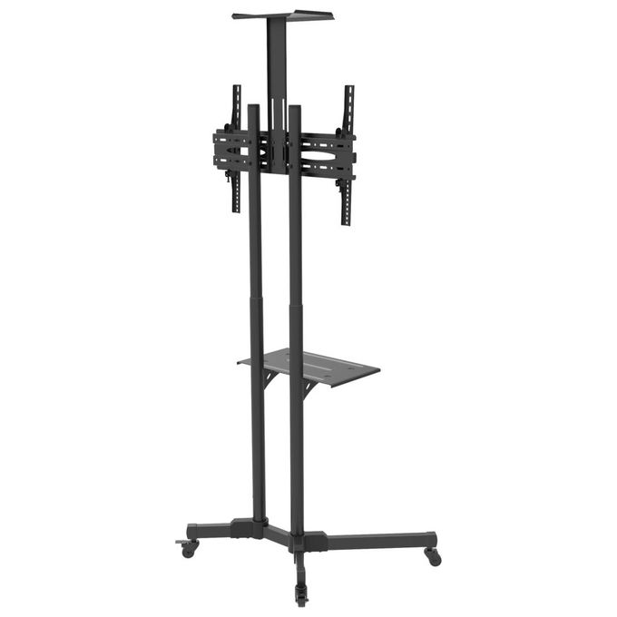 ITB OM07108 Caravel 80 Carrello Porta Monitor Regolabile VESA 600x400 mm fino a 70'' Portata 50 Kg con Passaggio Cavi e Mensole colore Nero