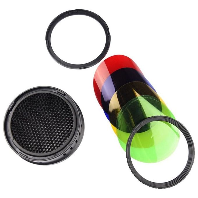 Godox BD-08 Kit Barndoor Alette Modificatore di Luce con Griglia Nido d'Ape e Filtri Colorati per AD400Pro colore Nero
