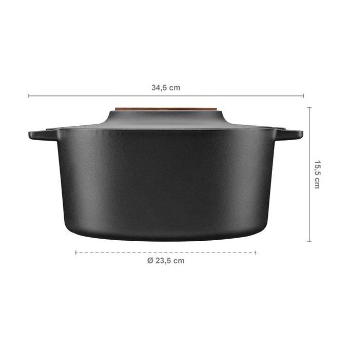 Fiskars 1026566 Norden Pentola in Ghisa con Coperchio 6 L adatta a tutti i piani di cottura inclusa induzione manico in legno di betulla finlandese colore Nero
