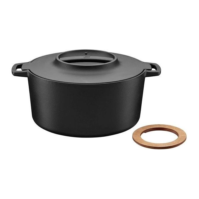 Fiskars 1026566 Norden Pentola in Ghisa con Coperchio 6 L adatta a tutti i piani di cottura inclusa induzione manico in legno di betulla finlandese colore Nero