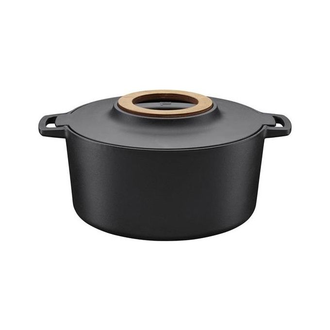 Fiskars 1026566 Norden Pentola in Ghisa con Coperchio 6 L adatta a tutti i piani di cottura inclusa induzione manico in legno di betulla finlandese colore Nero