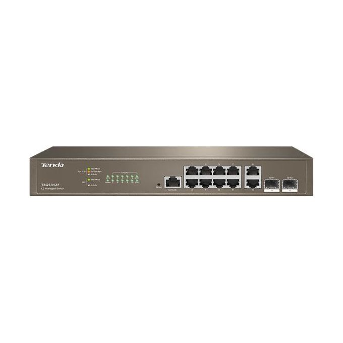Tenda TEG5312F Switch di Rete Gestito L3 10 Porte Gigabit Ethernet 10-100-1000 2 Porte SFP Base-X 1000 Montaggio Rack 1U colore Marrone