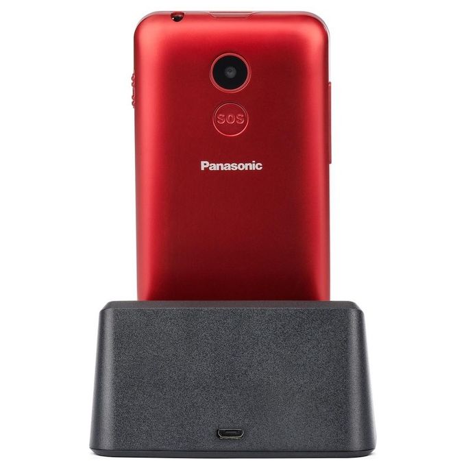 Panasonic KX-TU155EXRN Telefono Cellulare per Anziani Tasti Grandi Display 2.4'' Dual SIM Tasto SOS Bluetooth Radio FM Fotocamera colore Rosso