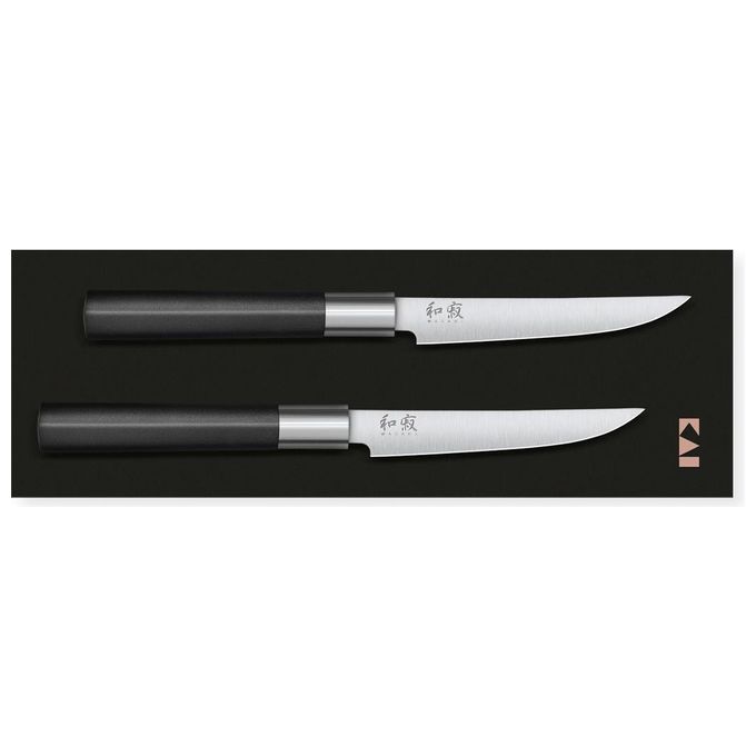 KAI 67S-400 Wasabi Black Set di Coltelli da Bistecca 2 Pezzi Lama 120 mm Acciaio Daido 1K6 Manico con Polvere di Bambu' colore Nero