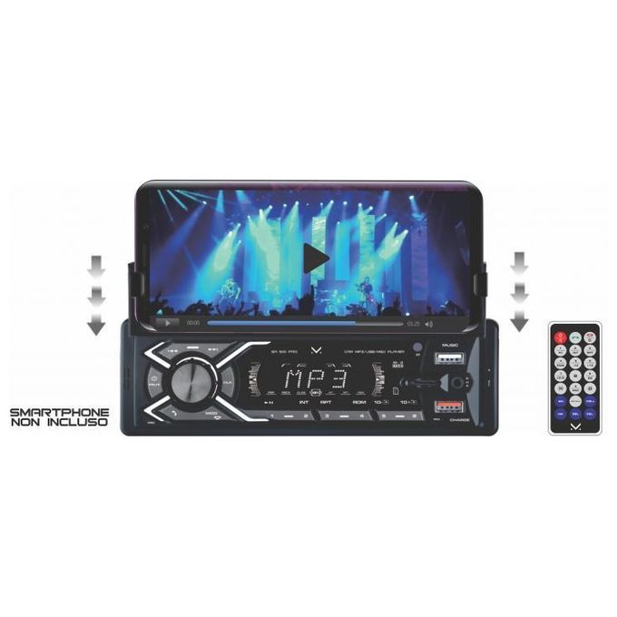Majestic 011500 BK SA 500 PRO Sistema Audio Car 1 DIN Bluetooth USB MicroSD AUX 100W Supporto Smartphone colore Nero