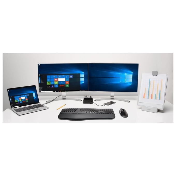 Kensington K75404EU Mouse Pro Fit Ergo wireless 6 pulsanti DPI regolabili 800 1200 1600 connessione wireless 2.4 GHz e Bluetooth colore Nero