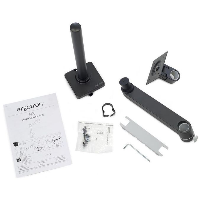 ERGOTRON 45-669-224 NX Monitor Arm Supporto per Monitor Singolo fino a 34'' e 8 Kg VESA 75x75 100x100 mm Rotazione 360° Inclinazione 30° Altezza Regolabile 199-447 mm colore Nero