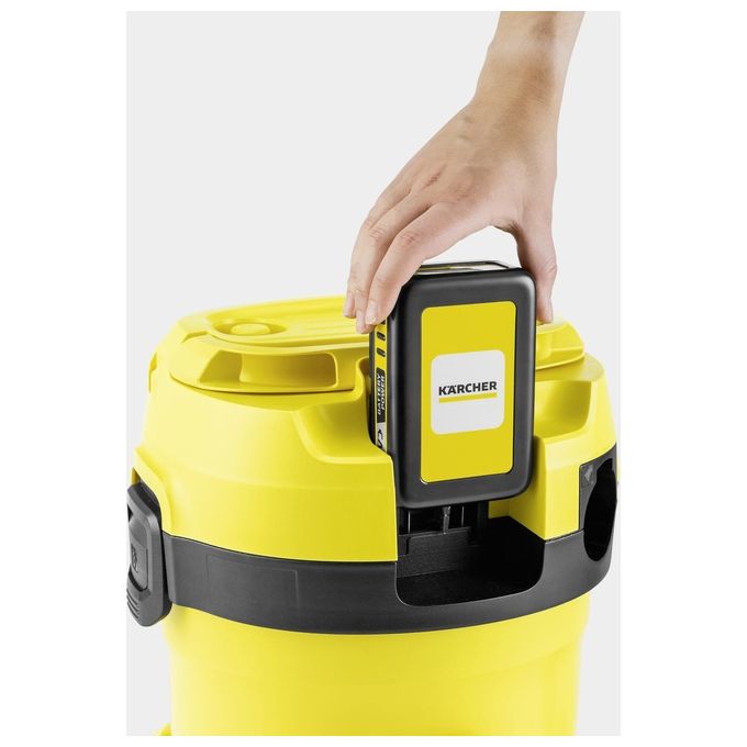 Kärcher 1.628-501.0 WD 2-18 Aspiratore a cilindro Secco e Bagnato con Batteria 12 L 225 W Autonomia 10 min colore Nero Giallo