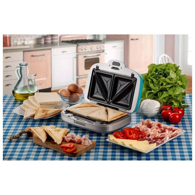 Ariete 00C197201AR0 Party Time Piastra Elettrica Multifunzione 700W 3 Piastre Antiaderenti Intercambiabili Muffin Donuts Sandwich colore Azzurro