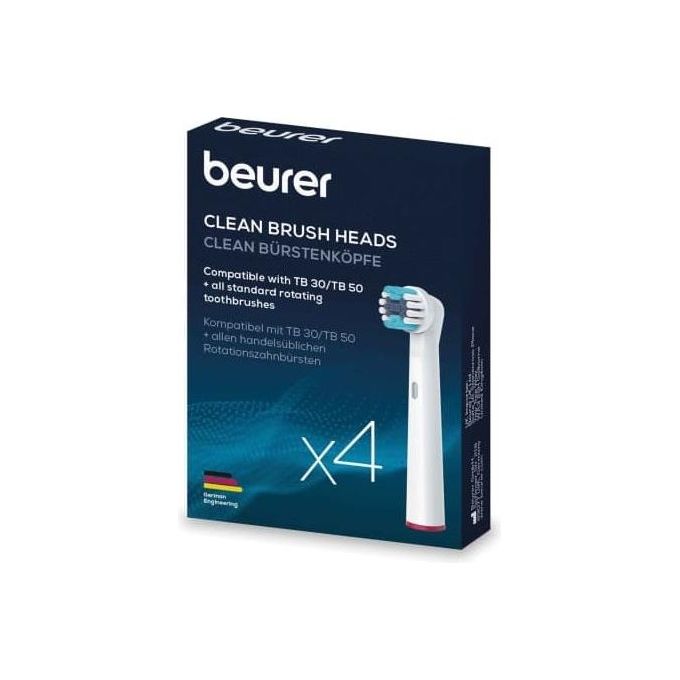 Beurer 10156 TB Clean Testine di Ricambio per Spazzolino Elettrico 4 pz compatibili TB 30 TB 50 colore Bianco