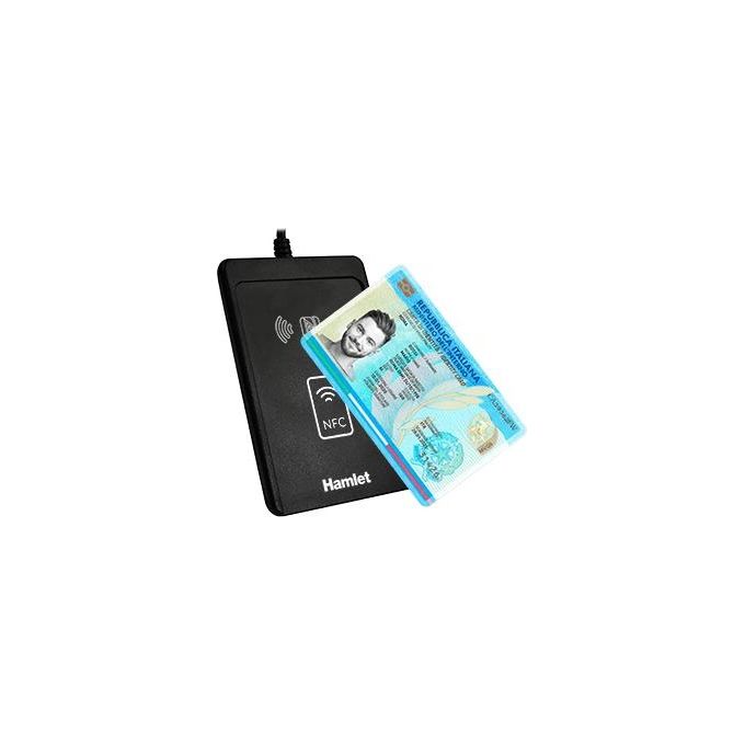 Hamlet HUSCR-CIEP Lettore NFC per Carta Identita' Elettronica e Tessera Sanitaria Contactless USB 2.0 Plug and Play Windows Mac colore Nero