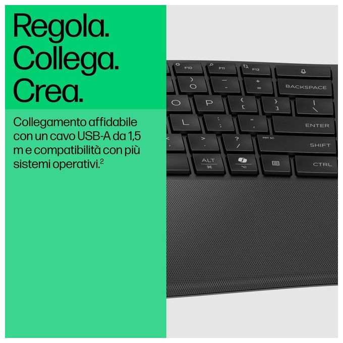 HP 8T6M1AA Tastiera cablata 480 Comfort Full-size USB con tasti programmabili e inclinazione regolabile colore Nero