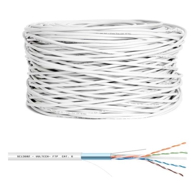 VulTech SC13602-305 Matassa LAN Cat. 6 FTP 305m 23AWG CCA 4 coppie schermato 100 Ohm 250 MHz colore Bianco