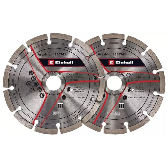 Einhell 4350741 Set Dischi Diamantati da Taglio per Scanalatore 150 mm foro 22,2 mm 1,8 mm 10.200 rpm 2 pezzi colore Metallico