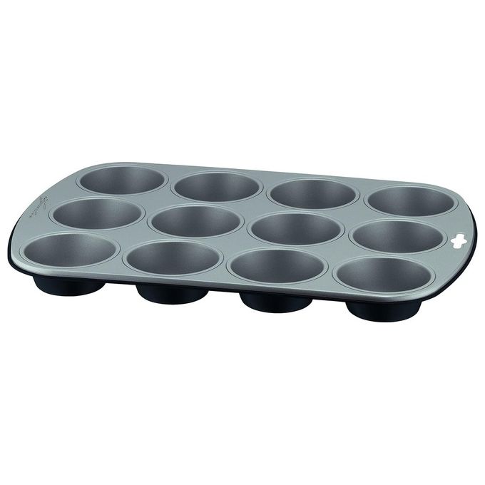 Lagostina Gustosa Stampo 12 Muffin in Acciaio Antiaderente per Forno Nero 38x27cm