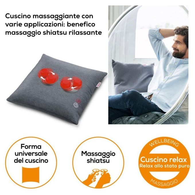 Beurer 64413 Cuscino massaggiante shiatsu con 4 testine rotanti funzione calore spegnimento automatico dopo 15 min colore Grigio