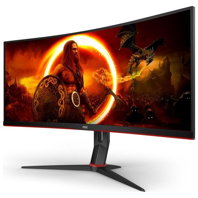AOC CU34G2XP Gaming Monitor Curvo 34'' WQHD 3440x1440 180 Hz 1 ms VA HDR400 FreeSync Premium Hub USB colore Nero Rosso