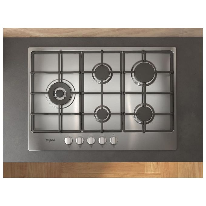 Whirlpool TGML 761 IX R Piano cottura a gas 73 cm 5 fuochi MultiLevel Flame griglie in ghisa colore Inox