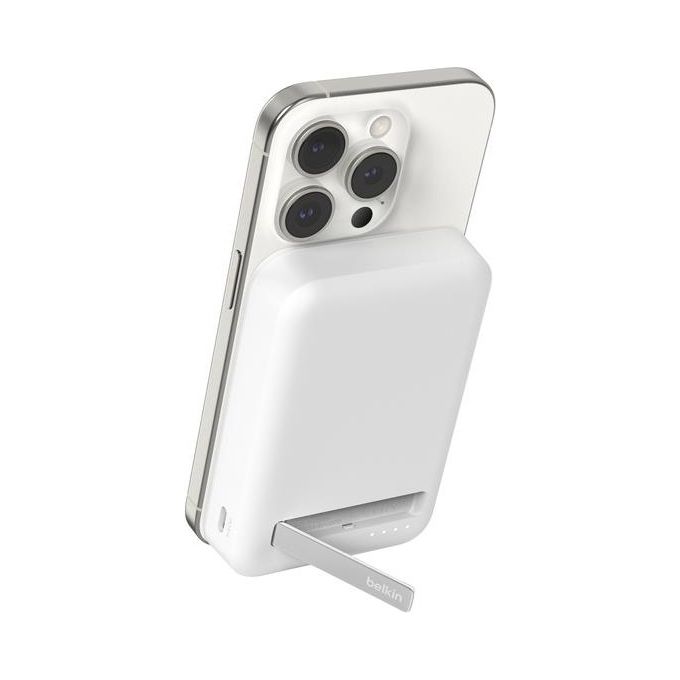 Belkin BPD008 BoostCharge Pro Power Bank Wireless 10000 mAh Qi2 15 W con Supporto Integrato e Ricarica Passante colore Bianco