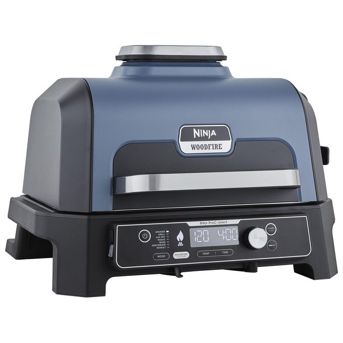 Ninja OG901EU Woodfire Pro Connect XL Barbecue Elettrico 7 in 1 Griglia Affumicatore Friggitrice ad Aria 1700W App Wi-Fi IPX4 colore Nero